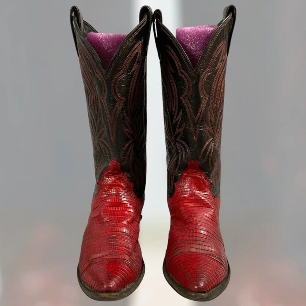 Vintage Justin Teju Lizard Cowgirl Boots Women's Ruby Red Women's Size 5B